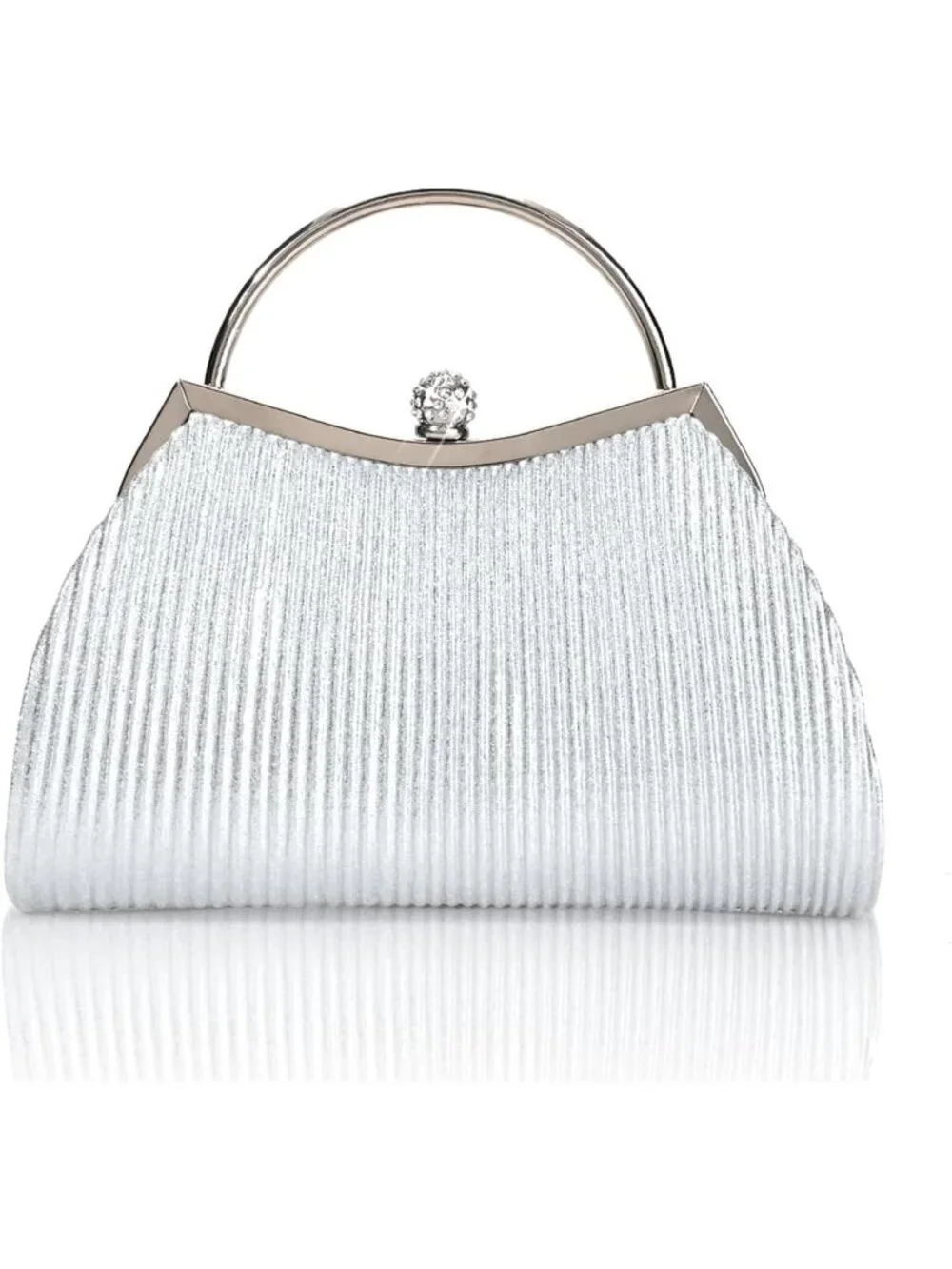 Women's Silver Y Glitter Pleated Clutch Purse For Sparkly Evening Wedding Bag